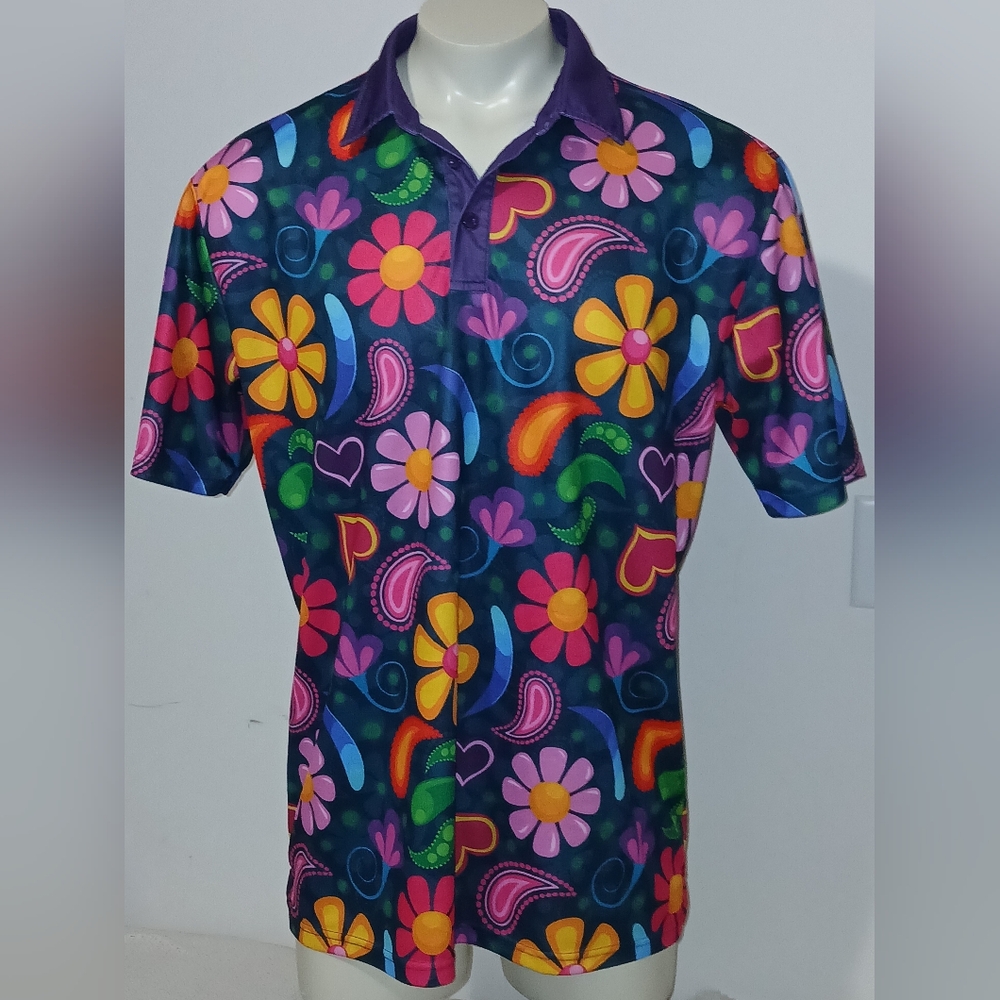 Ready GOLF Floral Paisley Golf Short Sleeve Polo Shirt Size XL